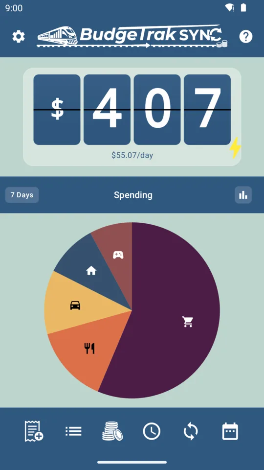 BudgeTrak dashboard showing available cash and spending chart